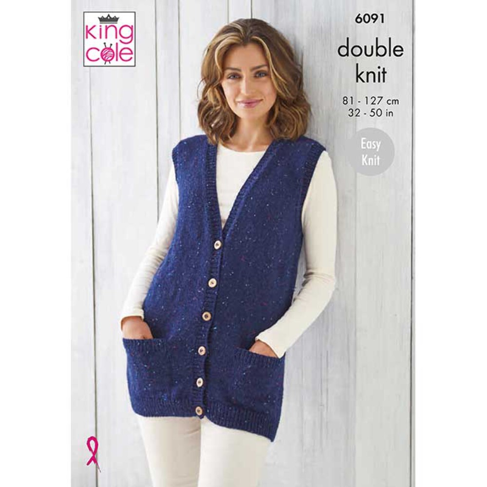 King Cole Ladies Waistcoats Knitting Pattern 6091 - Double Knit