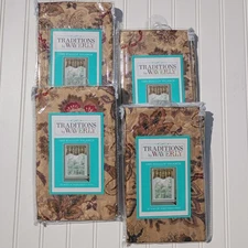 WAVERLY Navarra Antique Curtain Valances SET OF 4 Scalloped Valance Gold Floral