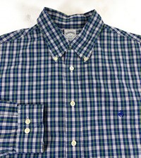 Brooks Brothers Golden Fleece Men's Regent Cotton Blue Green Check Shirt Large
