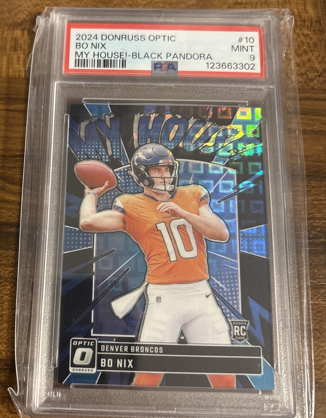 2024 Panini Donruss Optic Bo Nix My House! RC Black Pandora #23/25 Broncos PSA 9
