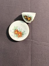 Mini Doll House December Xmas Tea Cup And Saucer Plate Broken Handle On Teacup