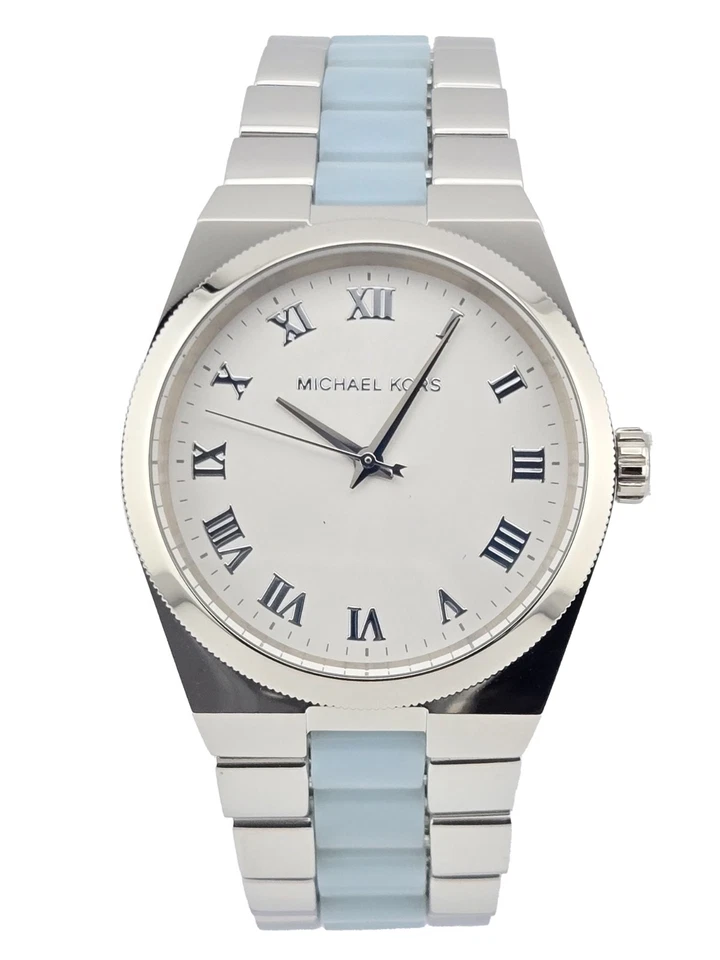 Reloj Michael Kors Channing MK6150 para mujer esfera plateada acento azul Foto 2 de 4