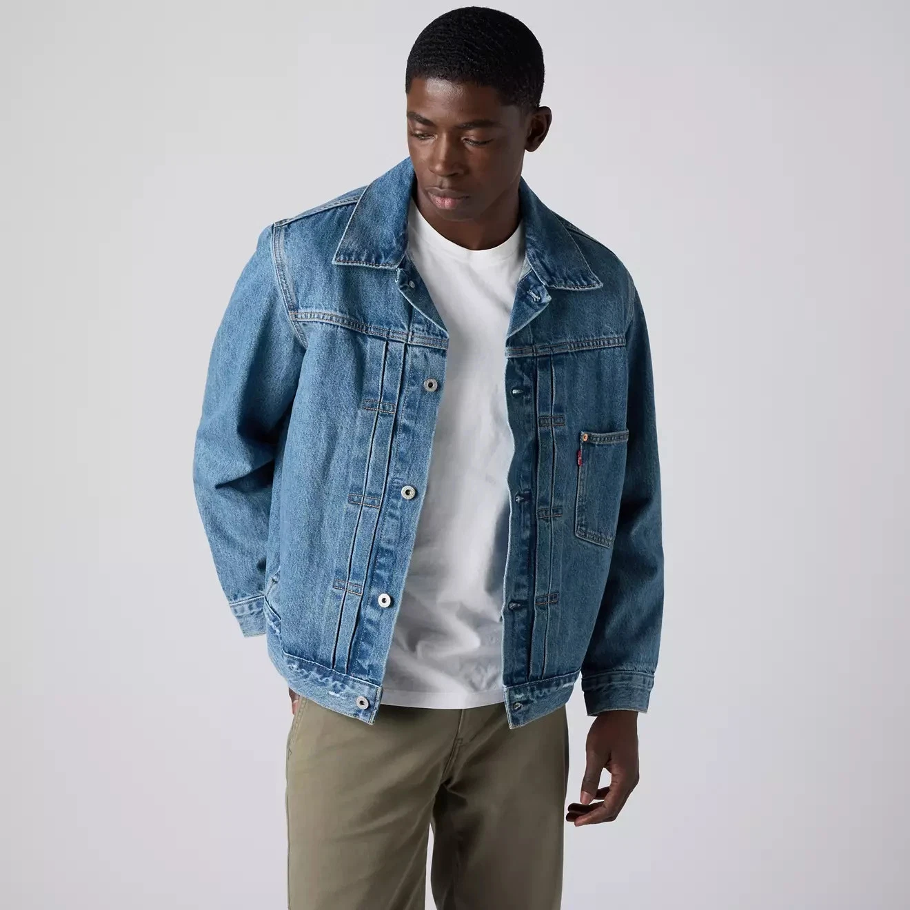 Levi's Premium Type 1 Jean Jacket Denim Trucker Mens Medium Buckle Back USA