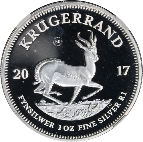 2017 South Africa 1 Ounce Silver Proof Krugerrand 50th Anniversary NGC Gem Pr...