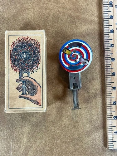 Vintage J. CHEIN No. 95  Tin Mechanical Sparkler Spinner Litho Toy w/ box