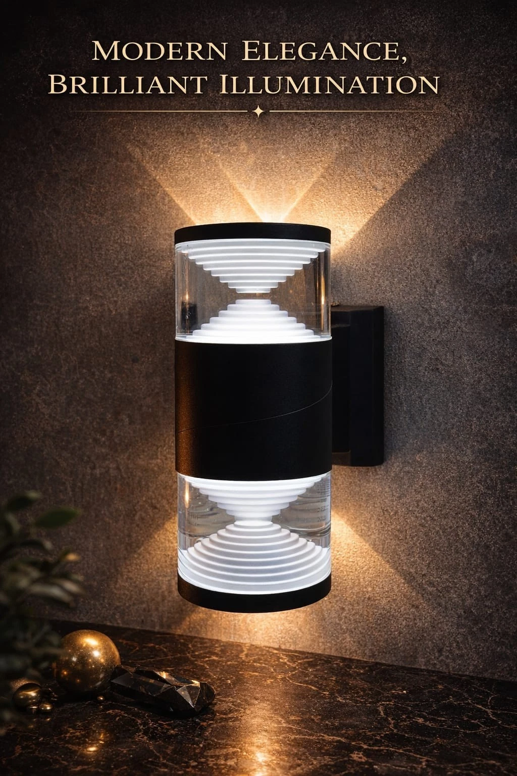 Modern Crystal Cylinder LED Wall Light – Black & Clear Glass Edition - Picture 1 of 8