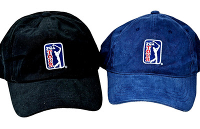 PGA Tour Golf Hats Caps x2 Blue & Black PGA SAMPLES Mens Adjustable Strap, New