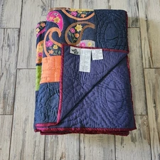 Quilt The Company Store King 96 X 102 Blue Pink Yellow Orange Patch Work NWOT