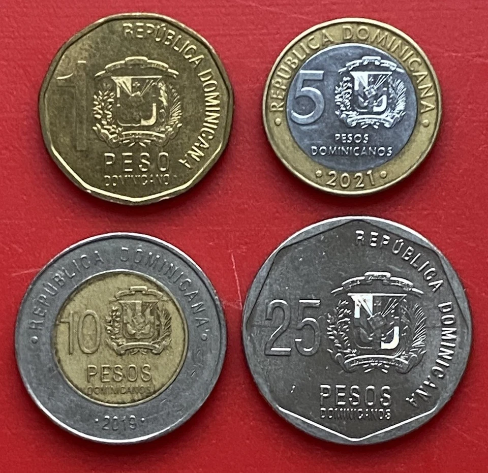 DOMINICAN REPUBLIC – SET OF 4 COINS 1, 5, 10, 25 PESOS 2019-2022 2 X BI-METAL - Image 2 of 2
