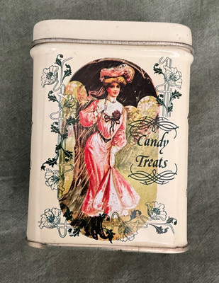 Vintage Victorian Ladies Candy Treats Decorative Tin  (EMPTY) 3 1/4 INCHES