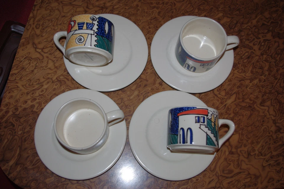Wächtersbach Naiv 4 Kaffeetassen Untertassen Design Pop Art Design - Bild 1 von 4