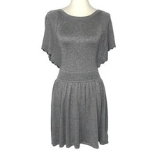 Ella Moss Dress Womens 14 Grey Sweater Knit Short Flutter Sleeve Rayon Blend