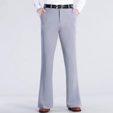 Men Casual Stretchy Bell Bottom Pants Retro Style Business Slim Flared Trousers