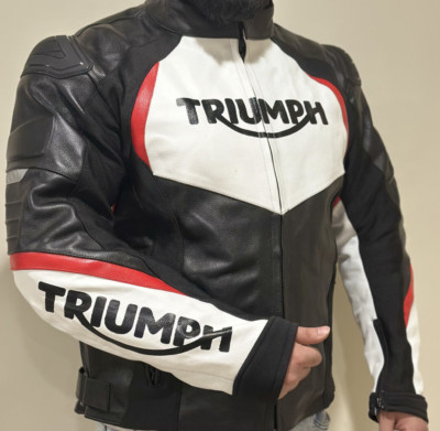 Triumph Black Motorbike Racing Armor Protected CE Approved Moto Leather Jacket
