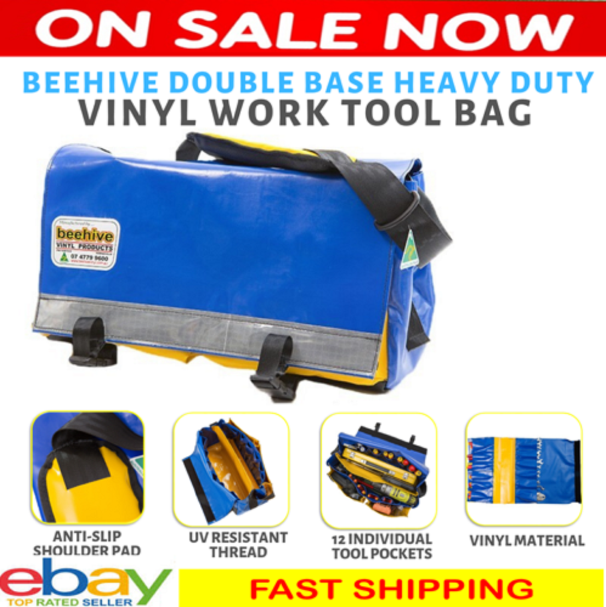 Beehive Aussie Made Vinyl Toolbag Double Base Heavy Duty Work Tool