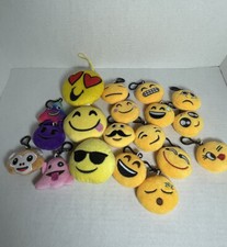 19 EMOJI Plush Key Chain Key Fob Plastic Clips Yellow Emoji Faces Poop Animal