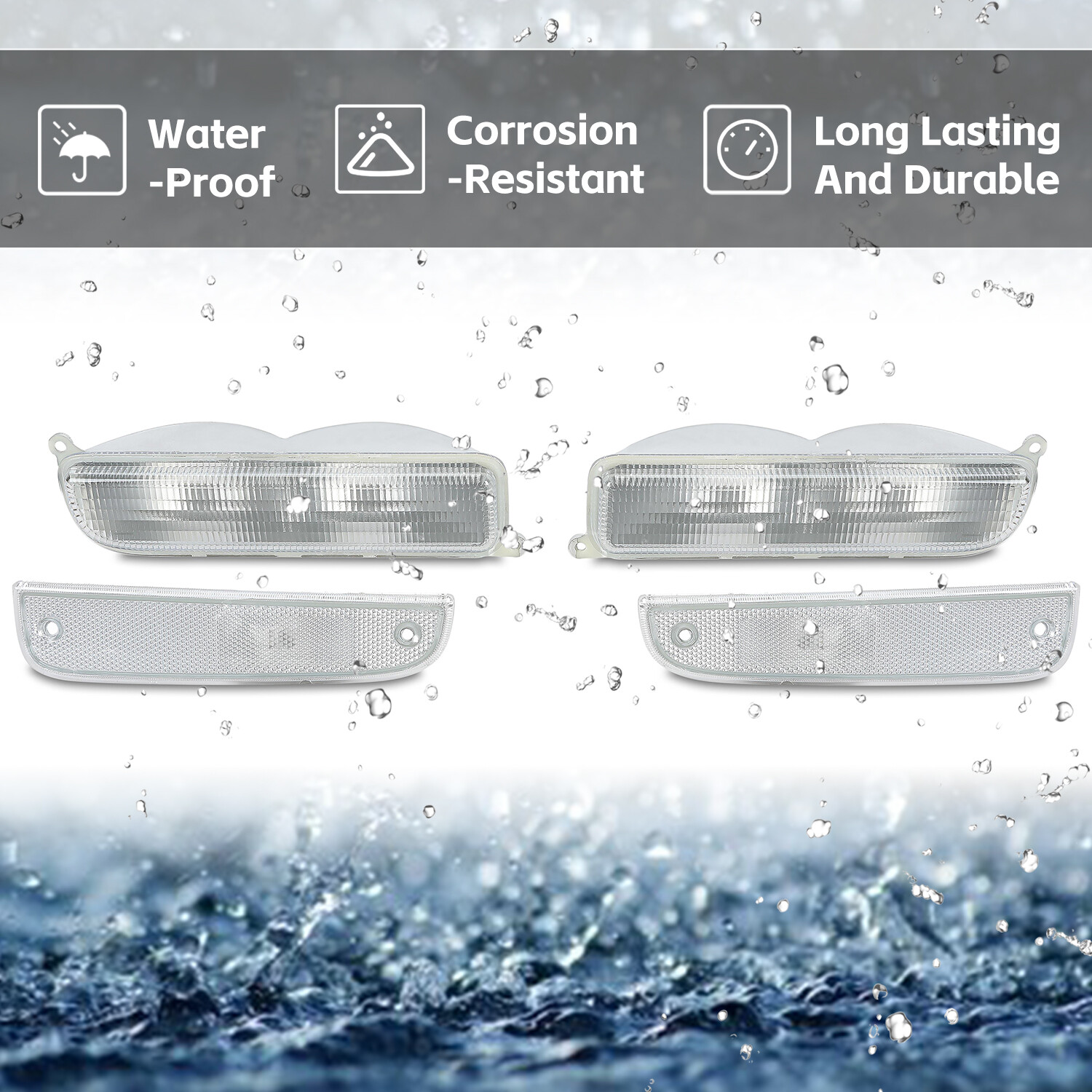 For 97 98 00 01 Jeep Cherokee XJ Chrome Bumper Lights + Signal Corner