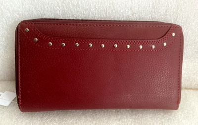 Union Code RFID Protected Genuine Leather Wallet Burgundy Red Silver Studs 8''