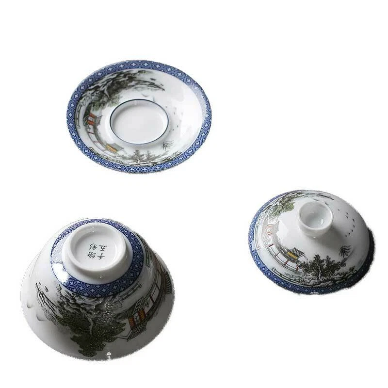 Jingdezhen Bajo Esmalte Porcelana Gaiwan Pintada a Mano Taza Platillo Tazón Tapa Foto 4 de 4