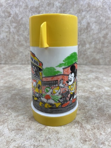 Vintage Mickey Mouse School Bus Stop by Aladdin Plastic Thermos - Picture 4 of 11