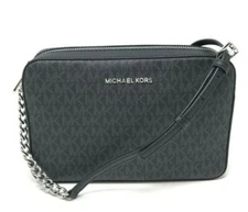 Michael Kors Jet Set Item Large East West Black Signature Crossbody Chain Bag