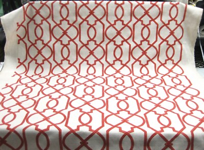 Groundworks Embroidered Fabric Upholstery Linen CORAL RED Gazebo Lattice BTY