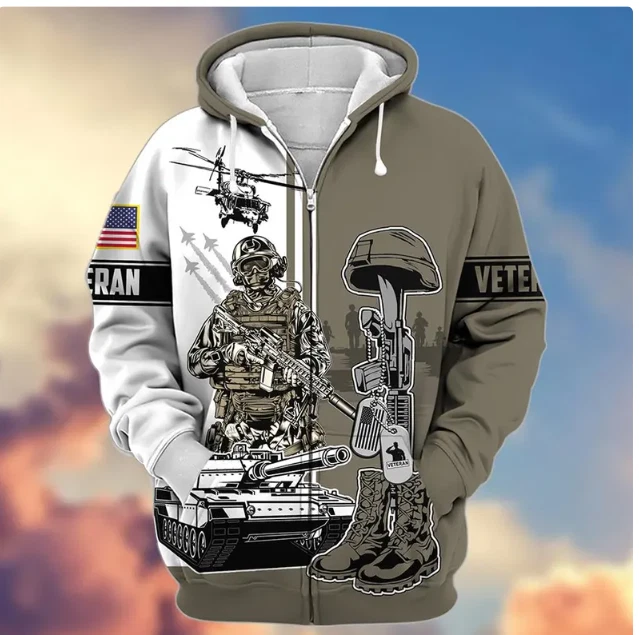 Proud Veteran Green Hoodie – 3D All Over Print Pullover