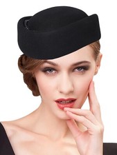 Black Wool Felt Beaded Fascinator Hats Cocktail Tea Party Church Millinery Hat