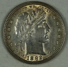 1892 Barber Quarter. .25. Frosty, Unc. details Cleaned.