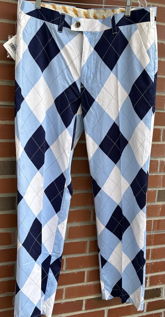 LOUDMOUTH Mens Golf Pants Blue & White Argyle Golf 38x34 | eBay