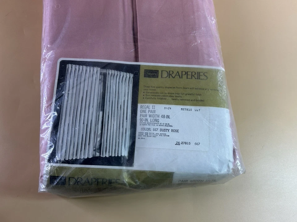 1 Par de Cortinas Sears Regal II 48x90" Rosa Polvorienta Vintage No Perfectas Foto 2 de 4