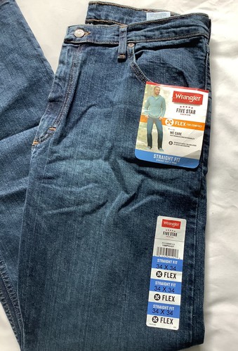 NEW Wrangler Men's Straight Leg Flex For Comfort Jeans Blue Color 34” X 34” 4225 - Picture 2 of 11