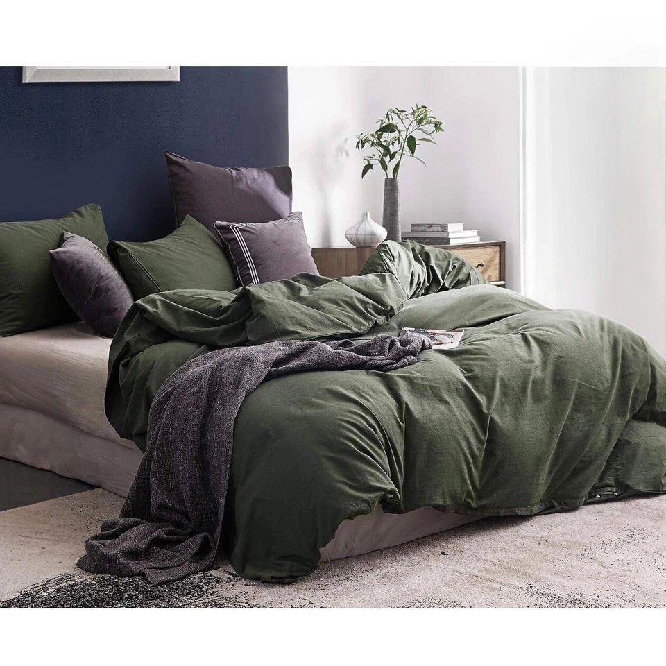 NUEVO West Elm Verde Oscuro 100% Algodón Boho King Size Ropa de Cama Edredón Falso Estuche Set Foto 3 de 4