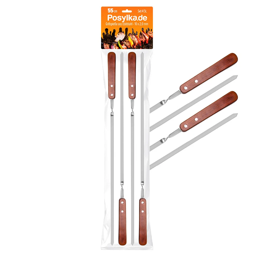 MARKENLOS Grillspieß Schaschlik Spieß 4x Fleischspieße 55 cm Posylka Edelstahl 2 mm Kebab
