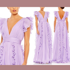 NEW IEENA Mac Duggal [ 12 ] Pleated Ruffle Cap Sleeve Flowy A Gown Lilac #G1442