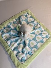 Carters Lovey Security Blanket Plush Elephant Blue Green Gray Baby Toy Blankie