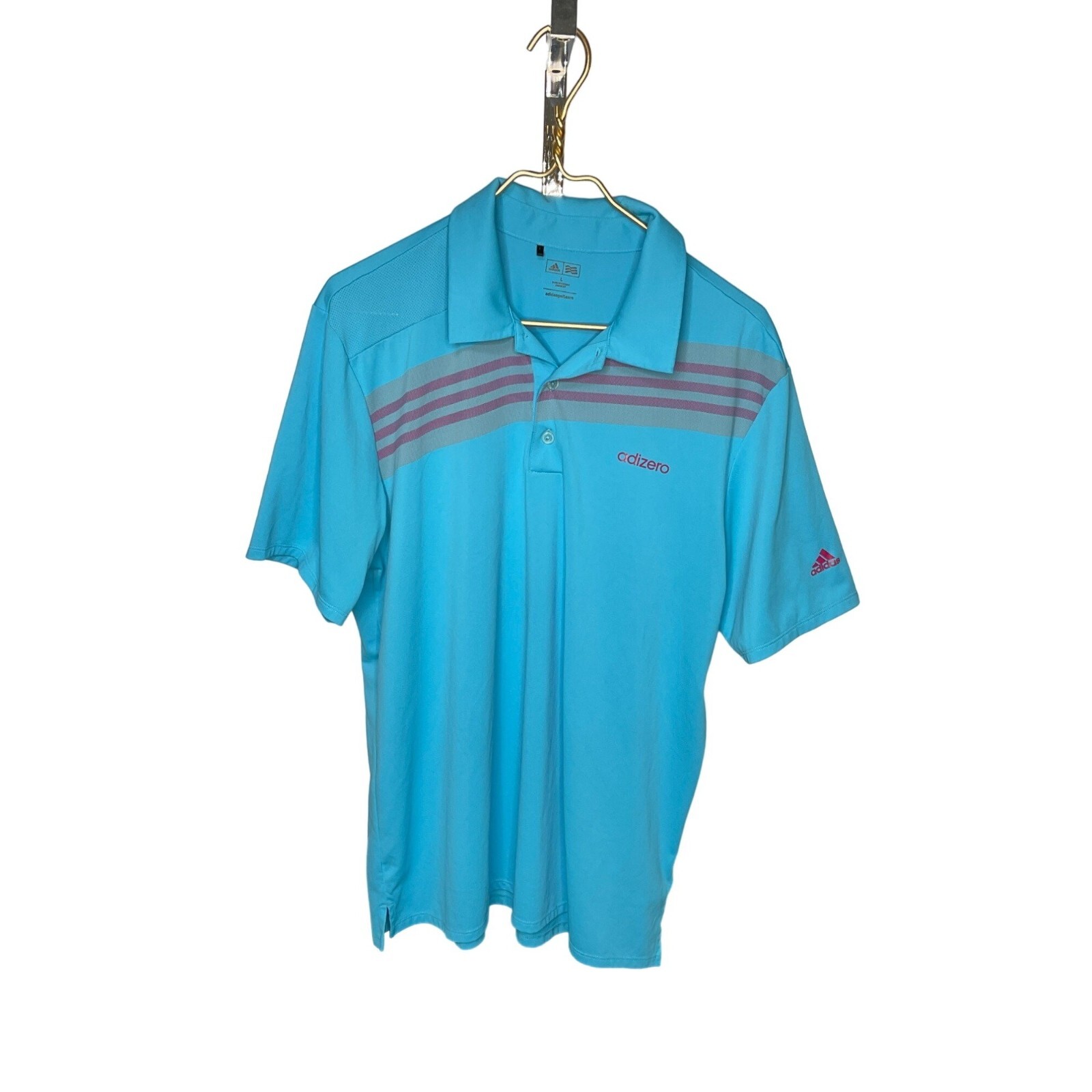 Adidas Golf Adizero Mens Polo Shirt Size L Light Blue Striped Performance UK L