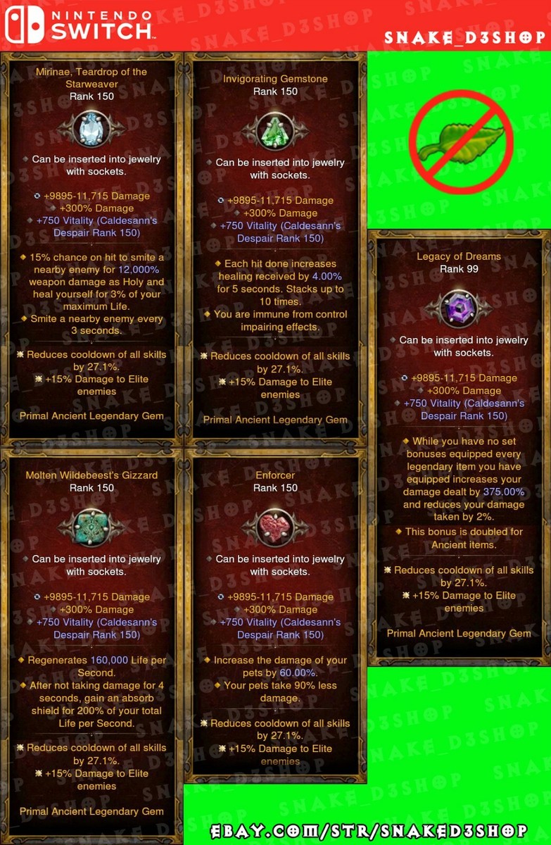 Diablo 3 - Nintendo Switch - Modded Legendary Gems - 300%DMG 