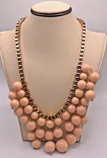 Rose Gold Tone Pink Drop Bead Bib Necklace