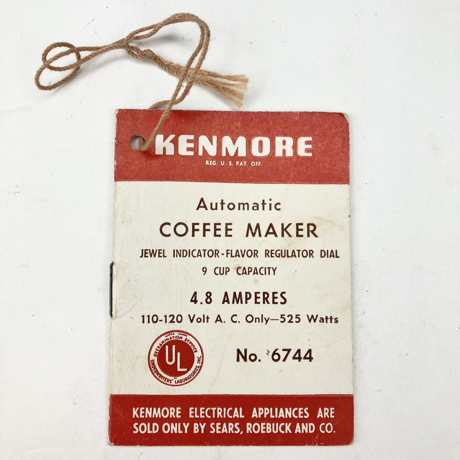 No 6744 Hang Tag Owners Manual Booklet Vintage