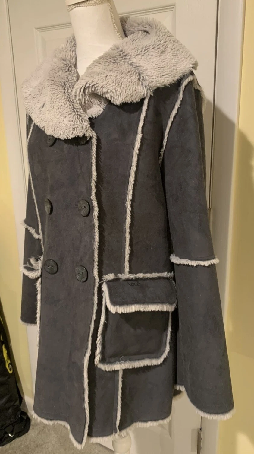 lole faux suede leather patch sherpa fur lined parka jacket