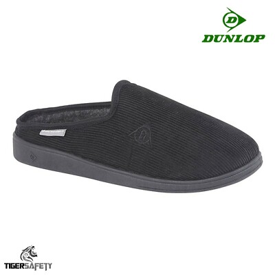 Dunlop Ted Uomo Nero A Coste Pantofole Mule Slip On Extra Comfort