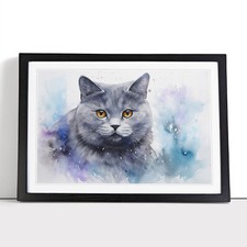 British Shorthair Cat Watercolour No.2 Framed Canvas Wall Art Print Picture