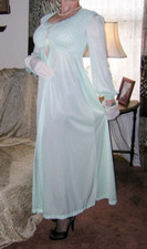 Vintage Peignoir Robe Seafoam Green Billow Slv Smocking Small