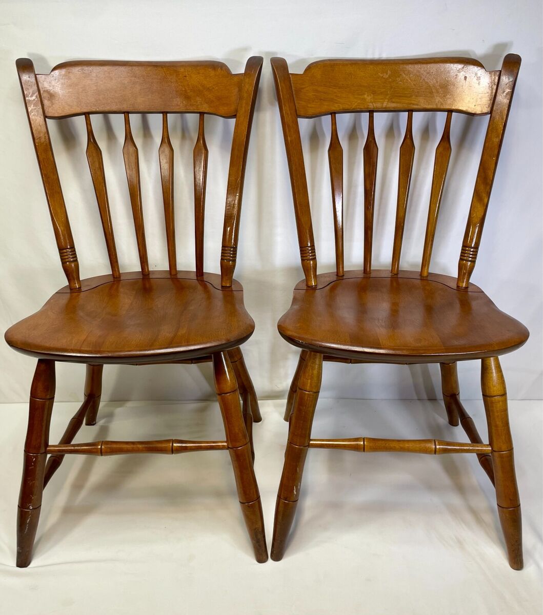 Pair of Ethan Allen Spindle Back, Maple Dining Chairs