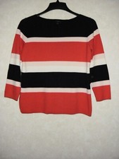 Ann Taylor Factory Sweater Medium Striped Knit Boat Neck 3/4 Sleeve