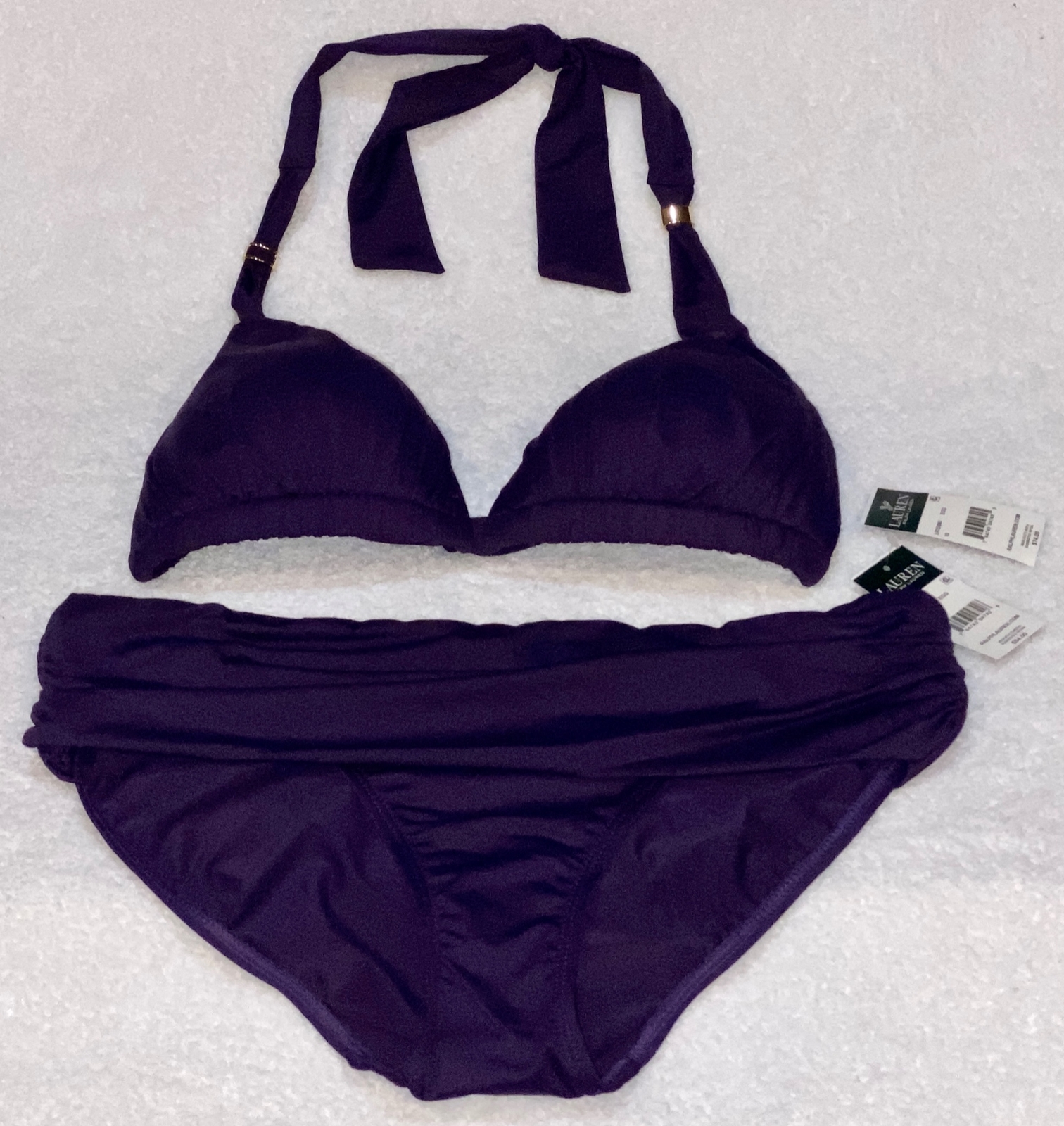 RALPH LAUREN Beach Club Eggplant Purple Halter Bikini Swim Suit NEW Womens 10 14