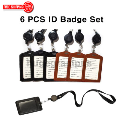6 PCS ID Card Holder Name Badge Holder with Lanyard Necklace ''US Seller''
