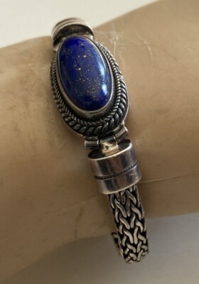 Vintage Stuarti Bali Sterlingsilber Lapis Knebelverschluss 7'' Armband 30gr