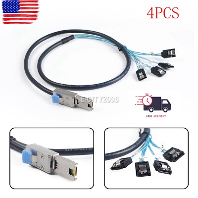 4x External Mini SAS SFF-8088 to 4 SATA3 6gbps HDD Multilane SAS Server Cable 1M